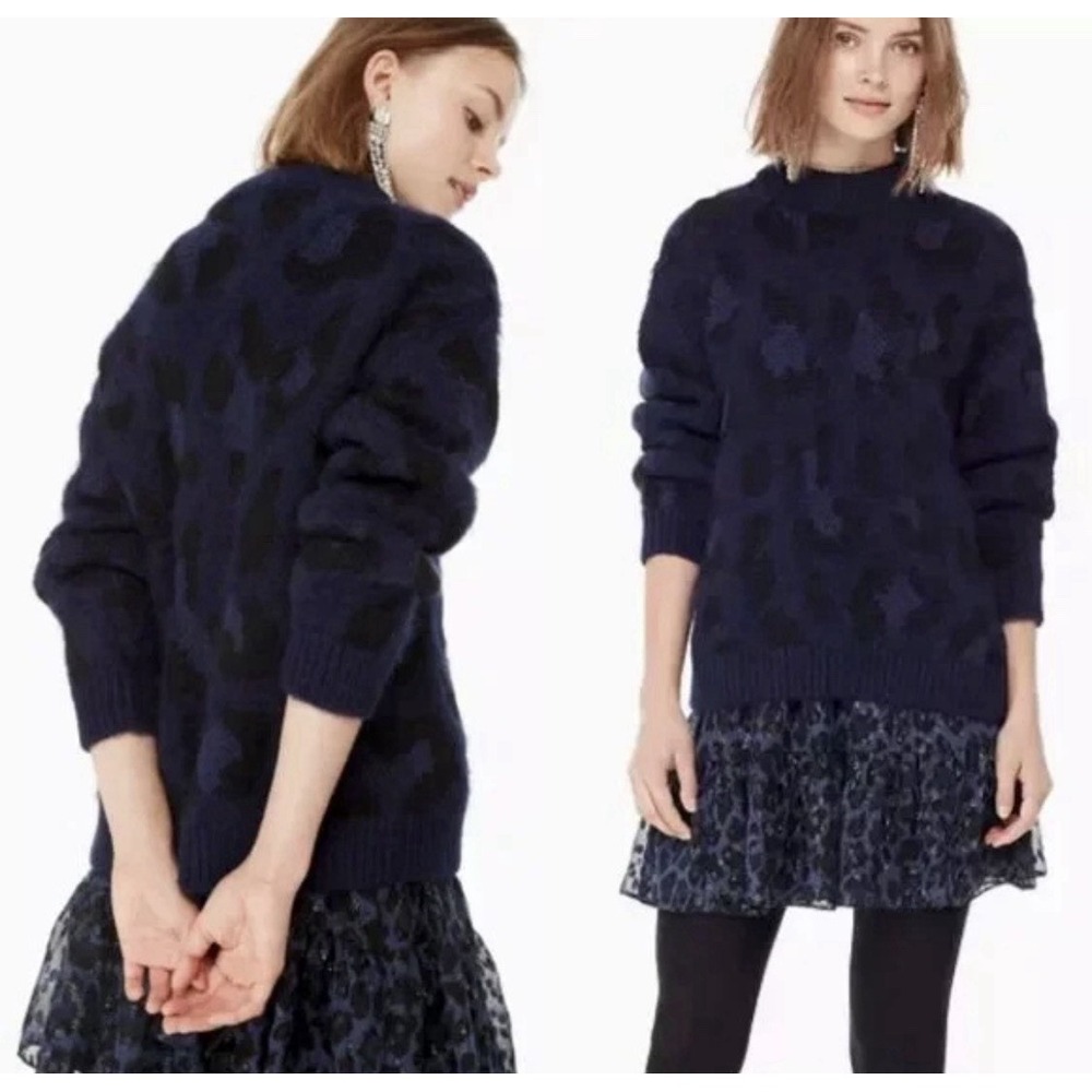 Kate Spade Leopard Print Alpaca Wool Blend Mock Neck Sweater Women Size Small